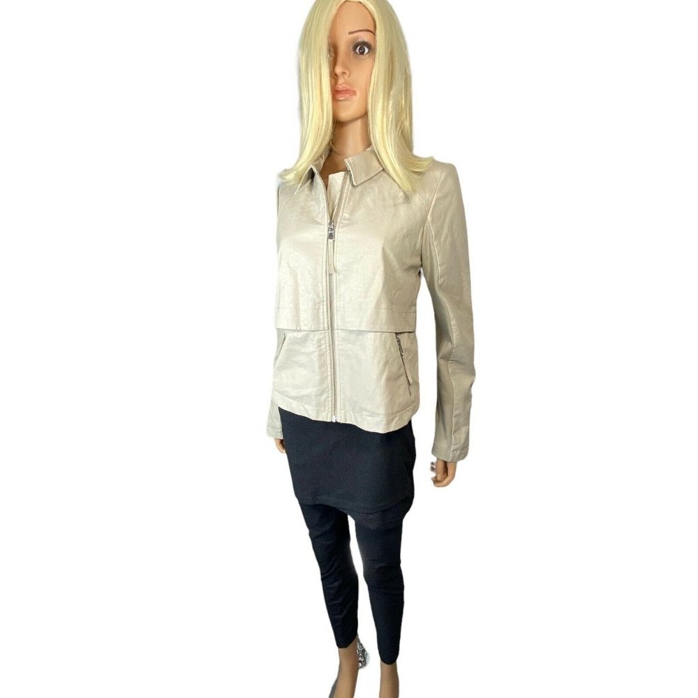 NWT Anthropologie M Vegan Faux Leather Crop Moto Jacket Zippers beige MSRP $160 - Picture 10 of 12
